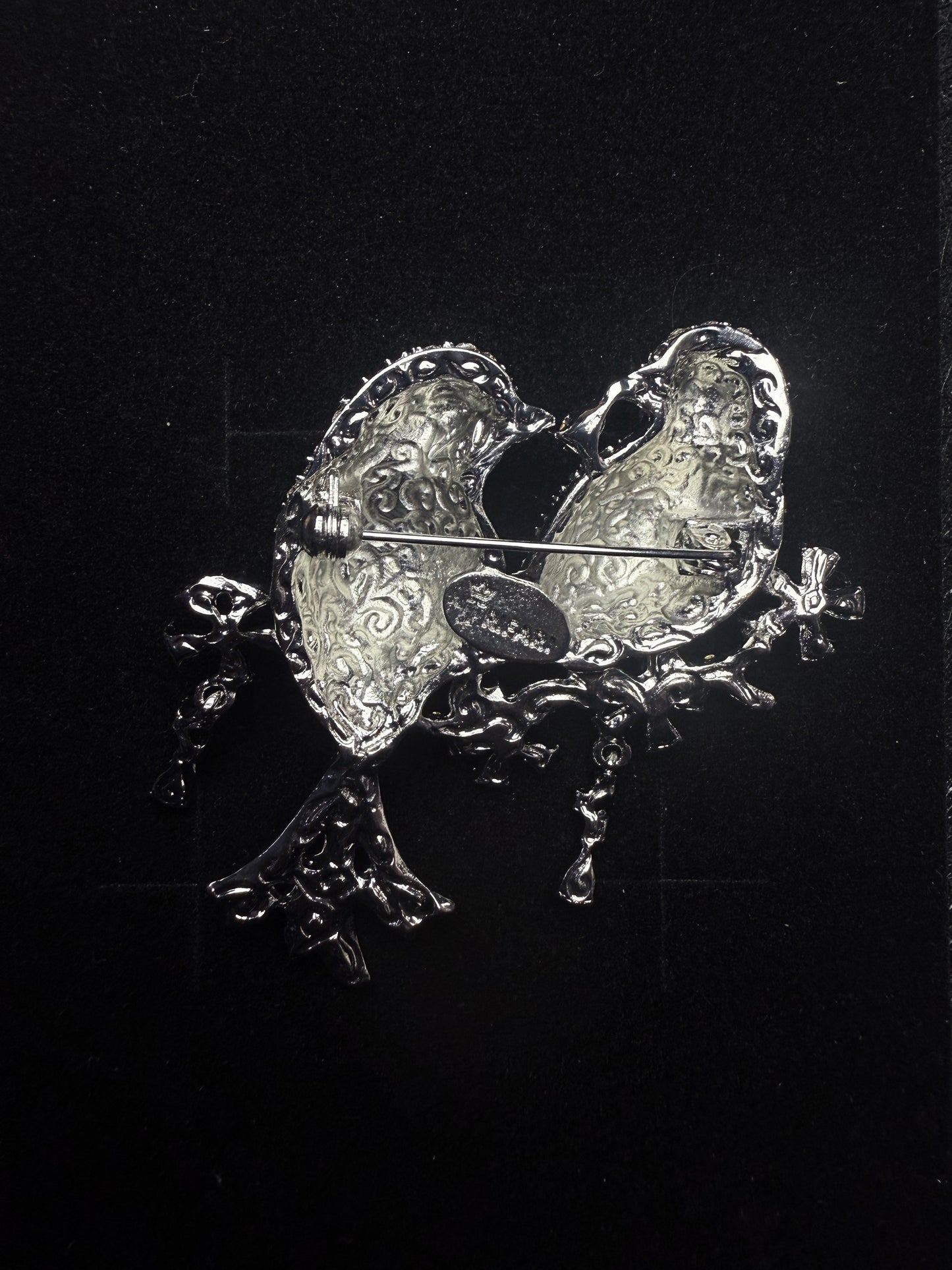 Vintage Classic Gold-Plated Brass Czeck Crystal Inlaid Couple Bird Brooch