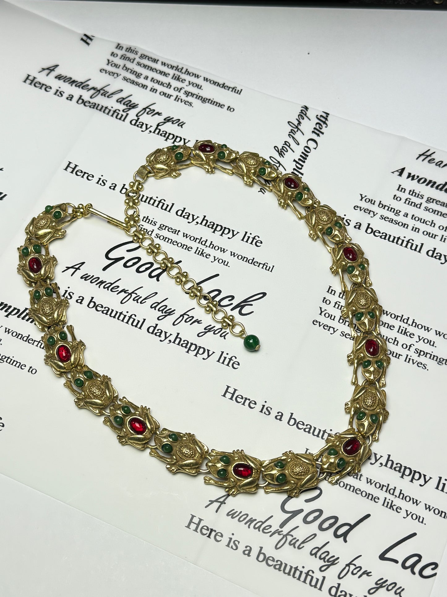 Vintage Heavy Craft Gold-Plated Brass Toad Pendant Choker Necklace