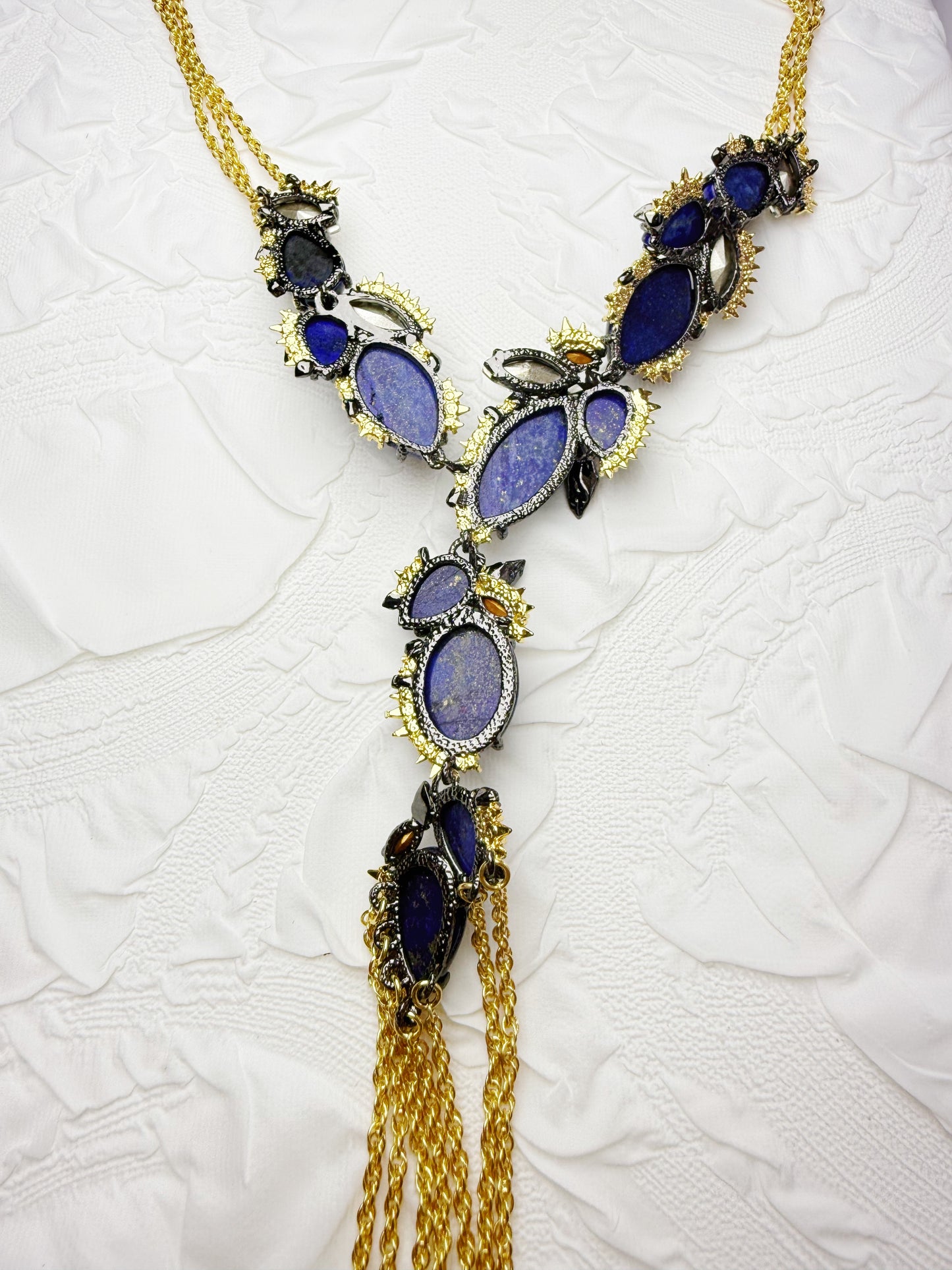 Vintage Avant-Garde Original Design Gold-Plated Lapis Lazuli Necklace