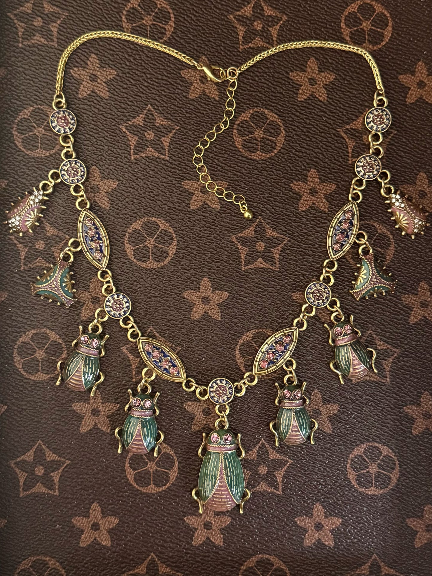 Vintage Heavy Craft Exaggerated Unique Niche Gold-Plated Brass Scarab Necklace