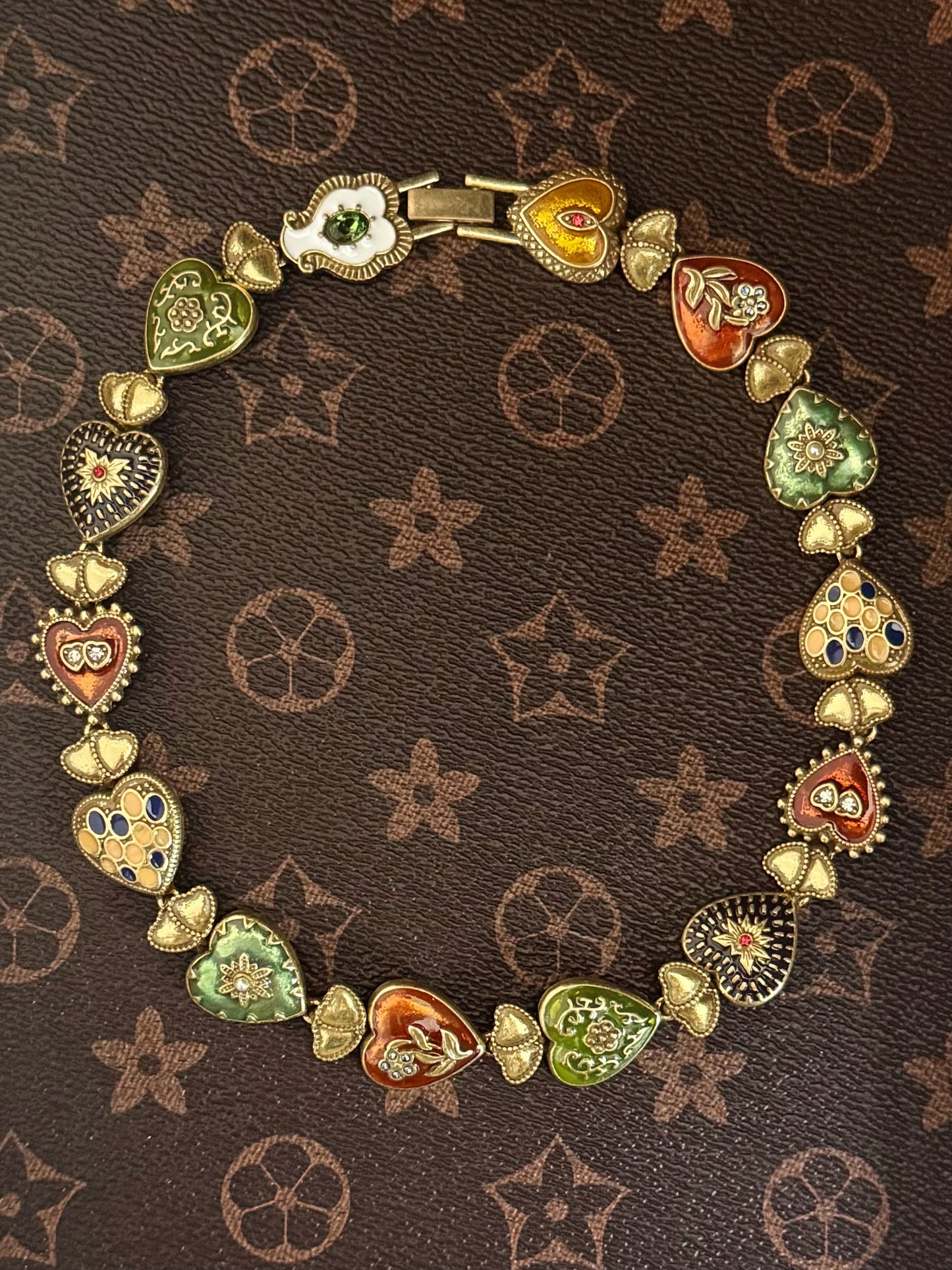 Vintage Heavy Craft Gold-Plated Brass Heart Pendant Choker Necklace