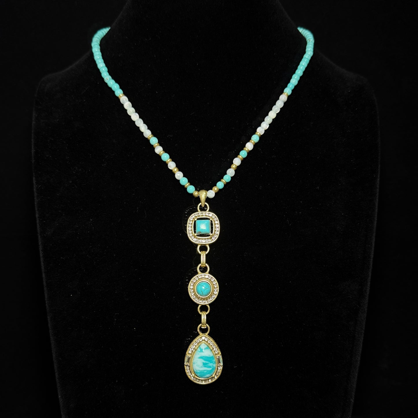Vintage 18K Gold-Plated Copper Blue Teardrop Natural Stone Pendant Necklace & Earrings Set