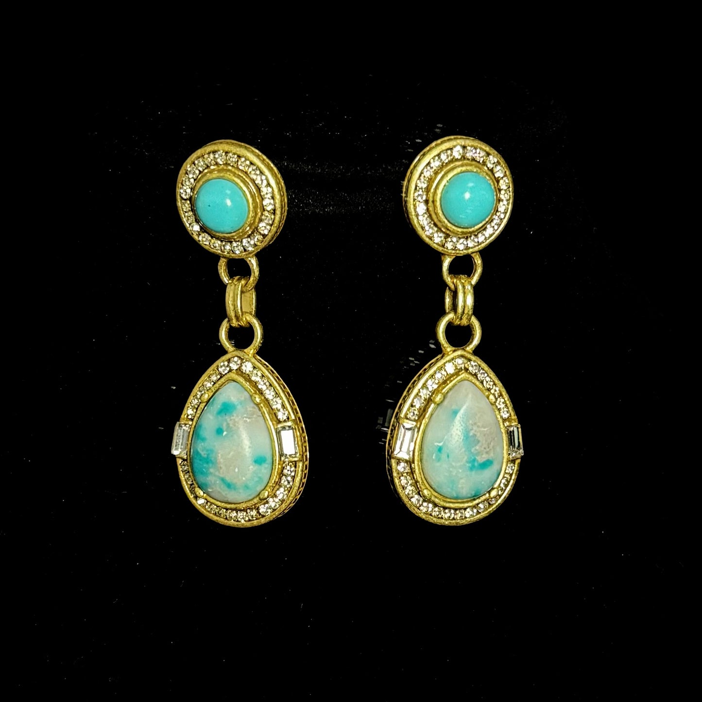 Vintage 18K Gold-Plated Copper Blue Teardrop Natural Stone Pendant Necklace & Earrings Set
