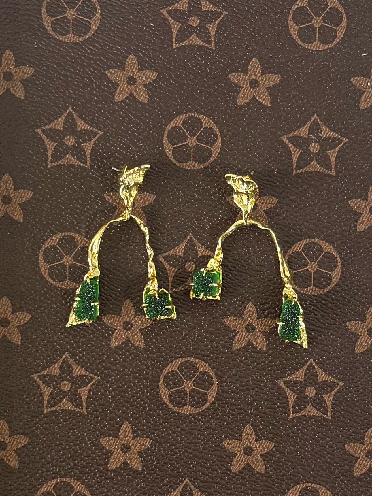 Vintage Avant-Garde Designer Irregular Gold-Plated Copper Earrings & Necklace Set