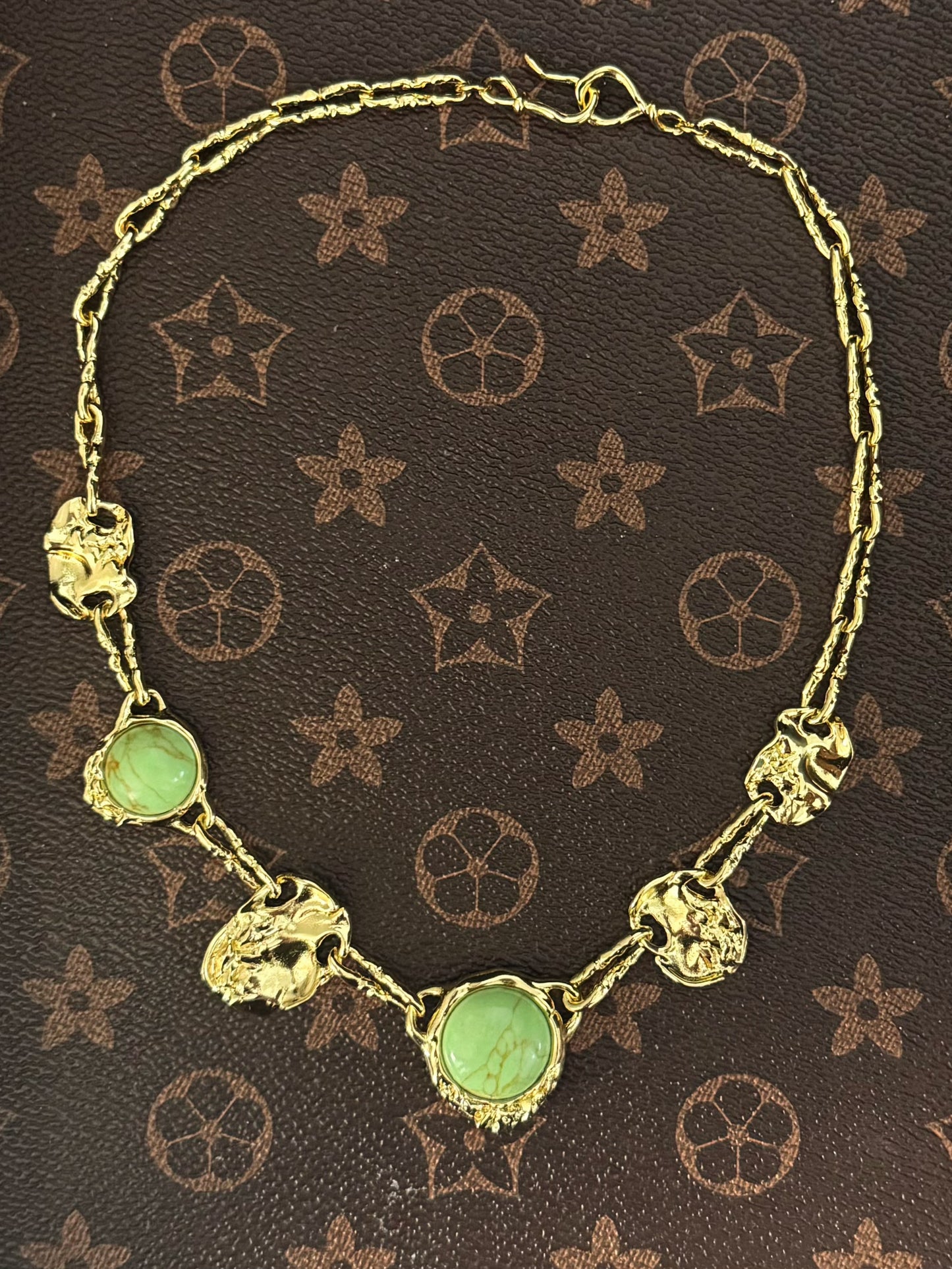 Genius Vintage Irregular Gold-Plated Turquoise Necklace – Artistic Indie Statement Piece