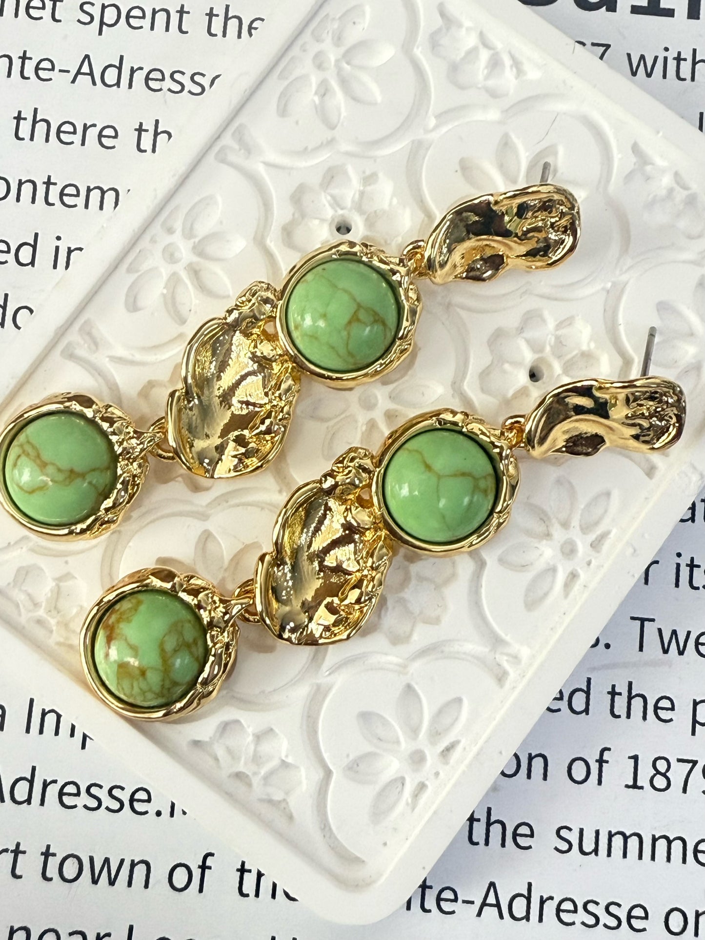 Genius Vintage Turquoise Drop Earrings – Gold-Plated Copper Artistic Indie Design