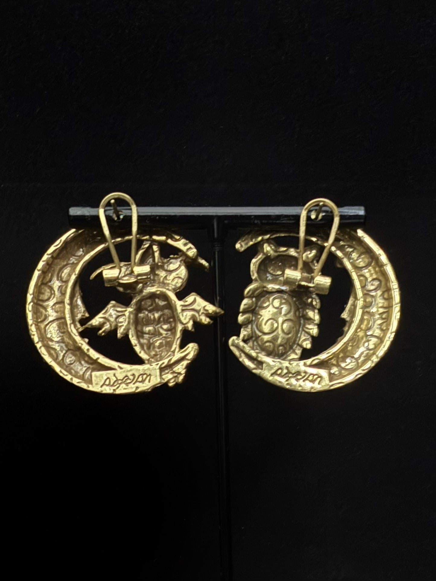 Vintage Mismatched Owl & Moon Clip-On Earrings – Gold-Plated Copper with Blue & Green Rhinestones (AB Design)
