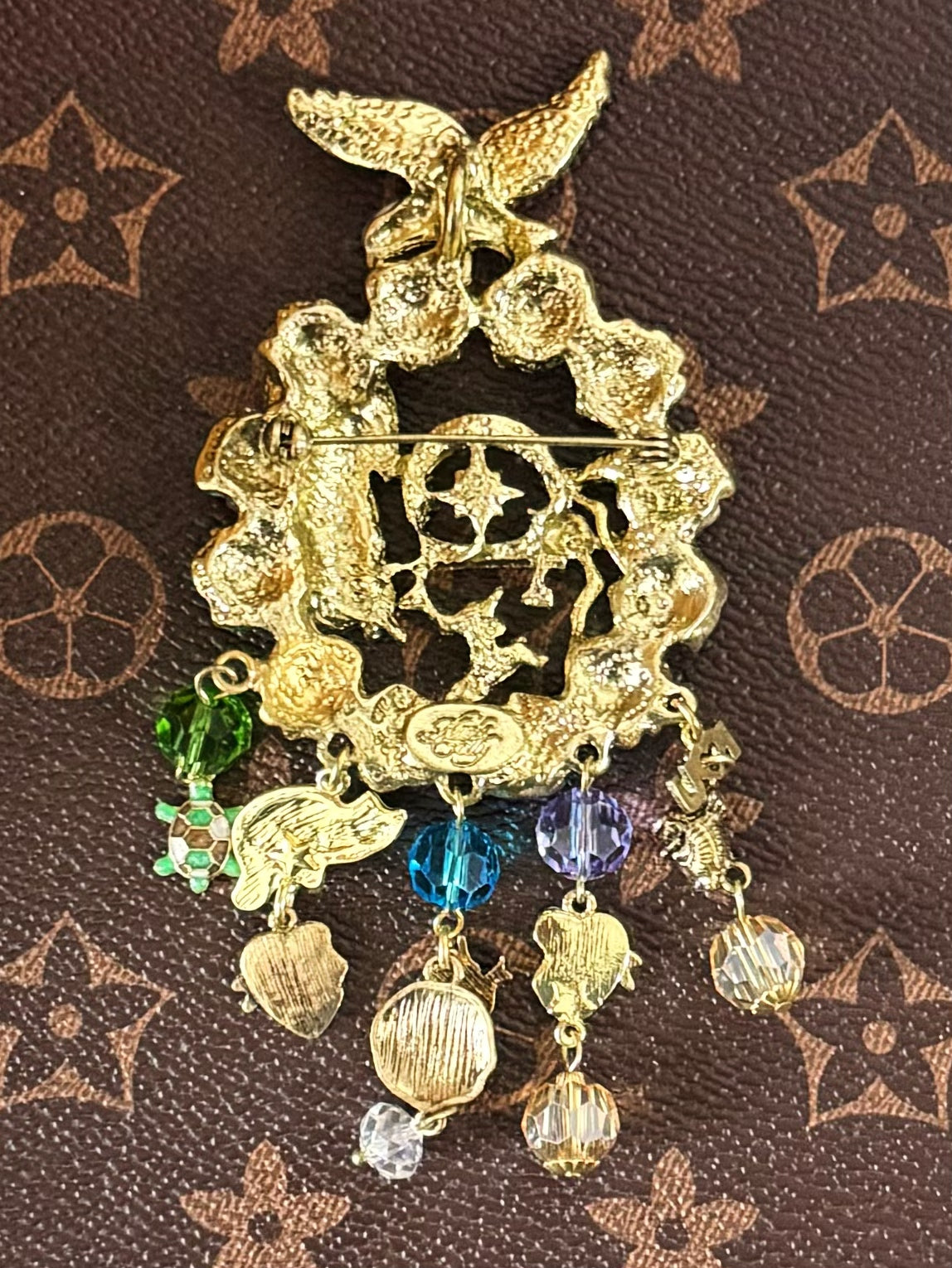 Vintage Alice in Wonderland Enamel Brooch – Angel, Bird & Floral Tassel Design with Pendant Hook (12cm)