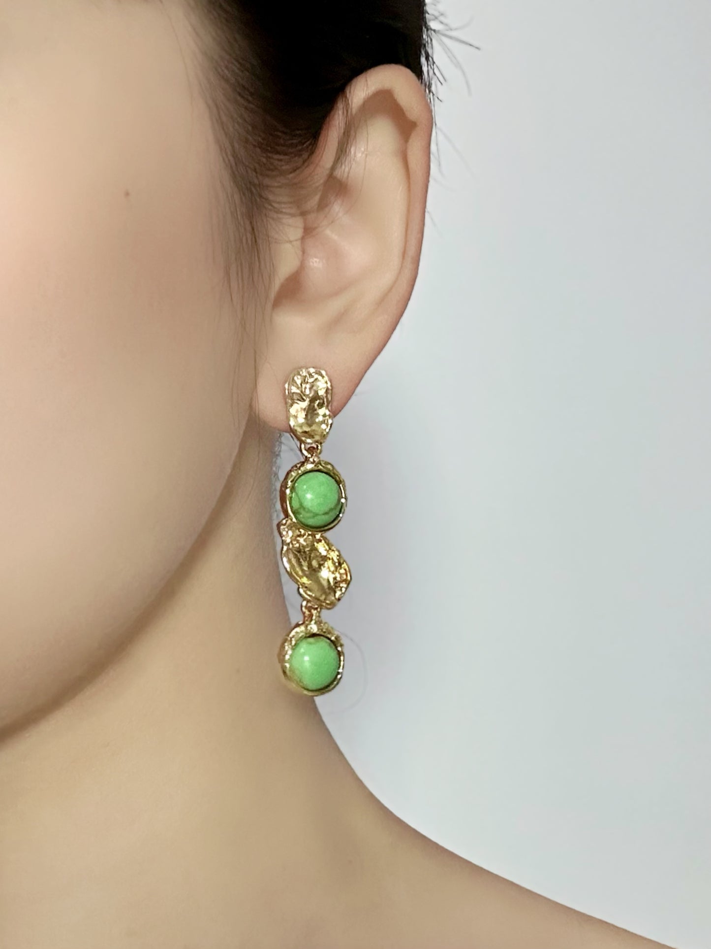Genius Vintage Turquoise Drop Earrings – Gold-Plated Copper Artistic Indie Design