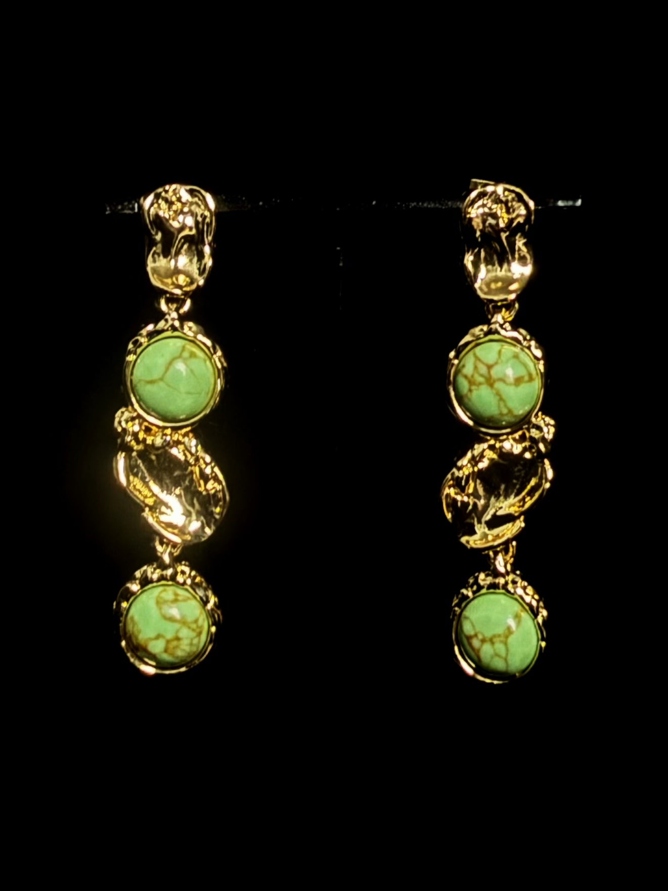 Genius Vintage Turquoise Drop Earrings – Gold-Plated Copper Artistic Indie Design