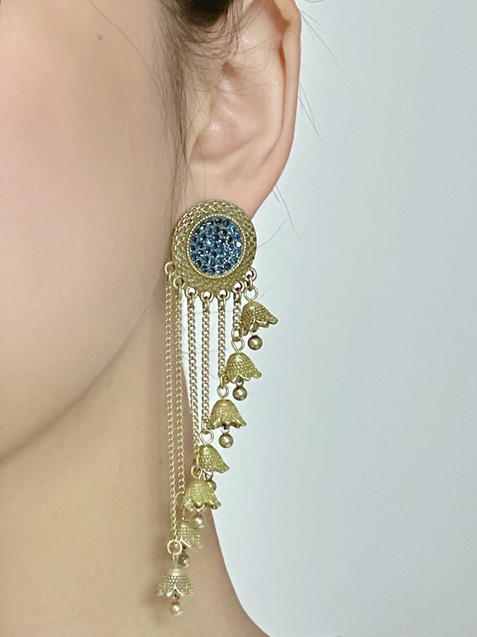 Retro heavy craftsmanship palace-style copper-plated gold irregular tassel Bohemian-style earrings