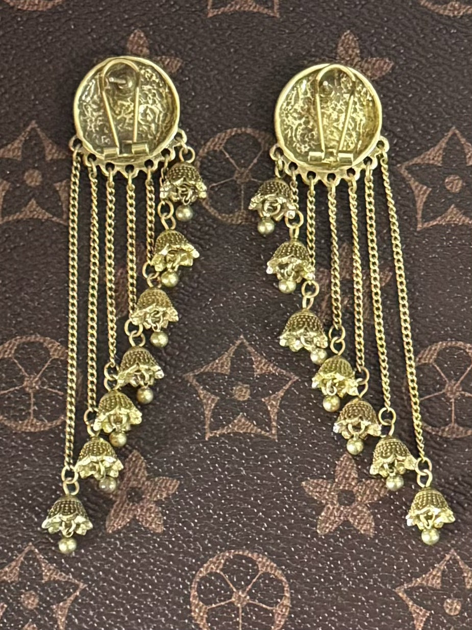 Retro heavy craftsmanship palace-style copper-plated gold irregular tassel Bohemian-style earrings