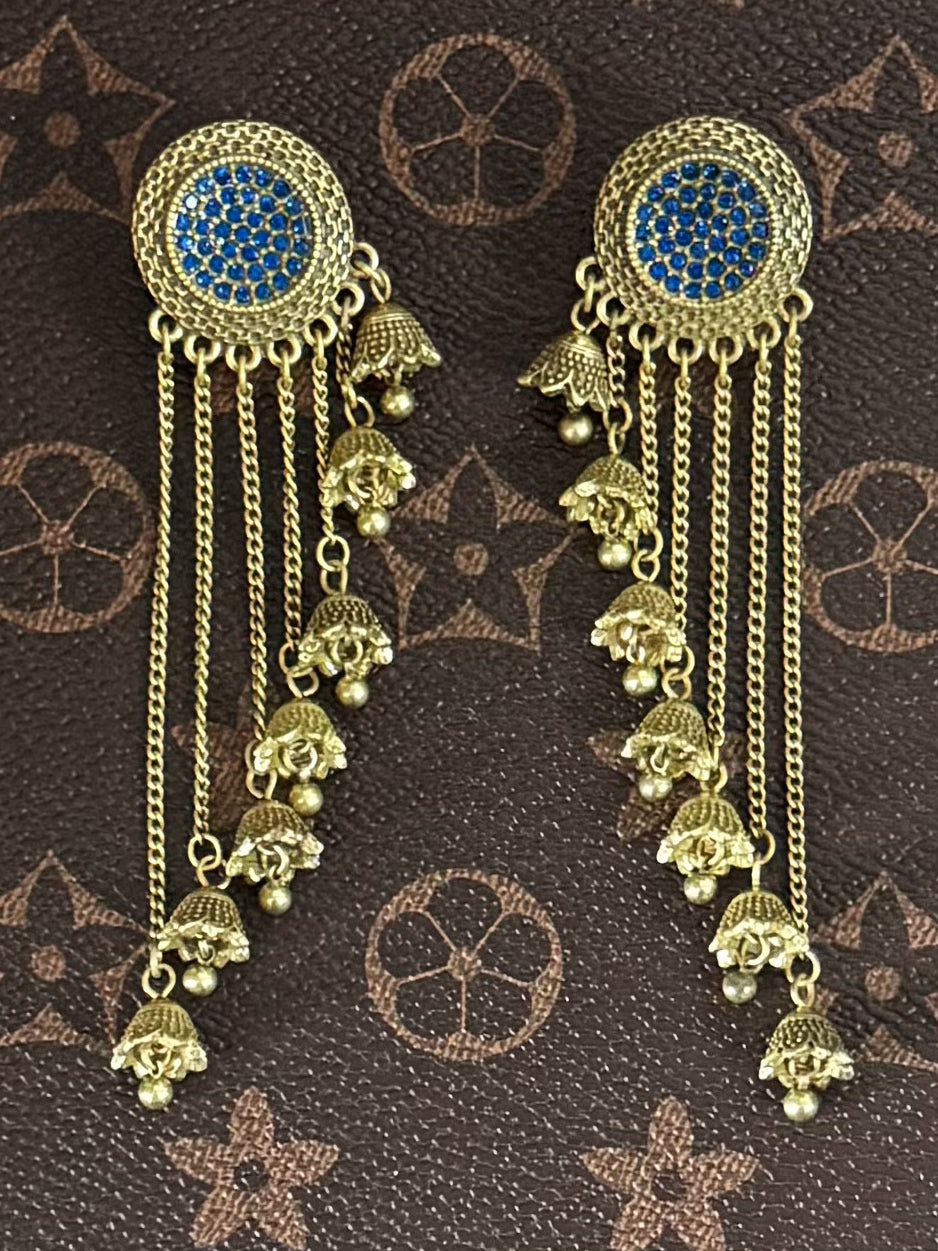 Retro heavy craftsmanship palace-style copper-plated gold irregular tassel Bohemian-style earrings