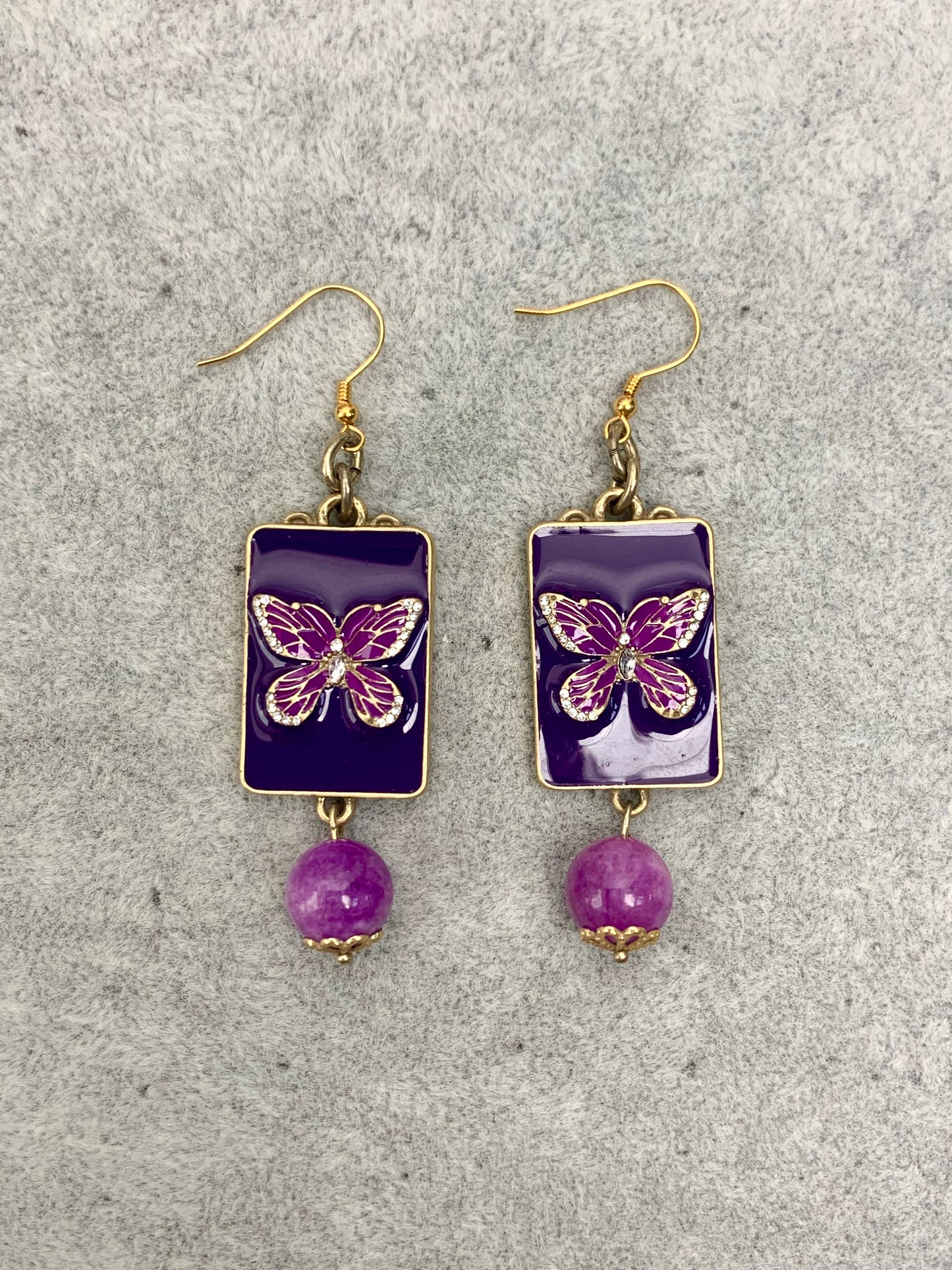 Vintage Amethyst & Enamel Butterfly Jewelry Set: Necklace & Earrings