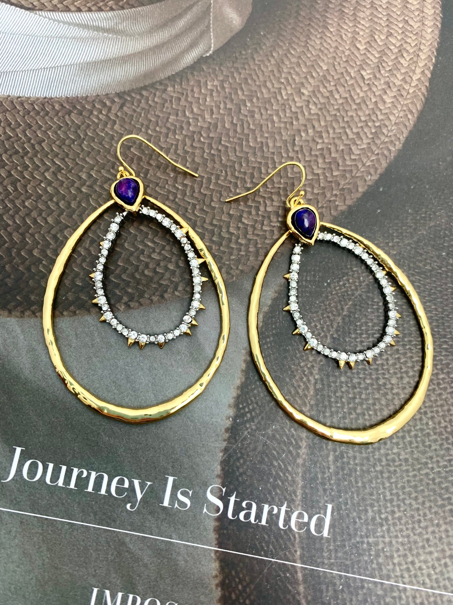 Avant-Garde Lapis Lazuli Double Hoop Earrings - Minimalist Luxury Design