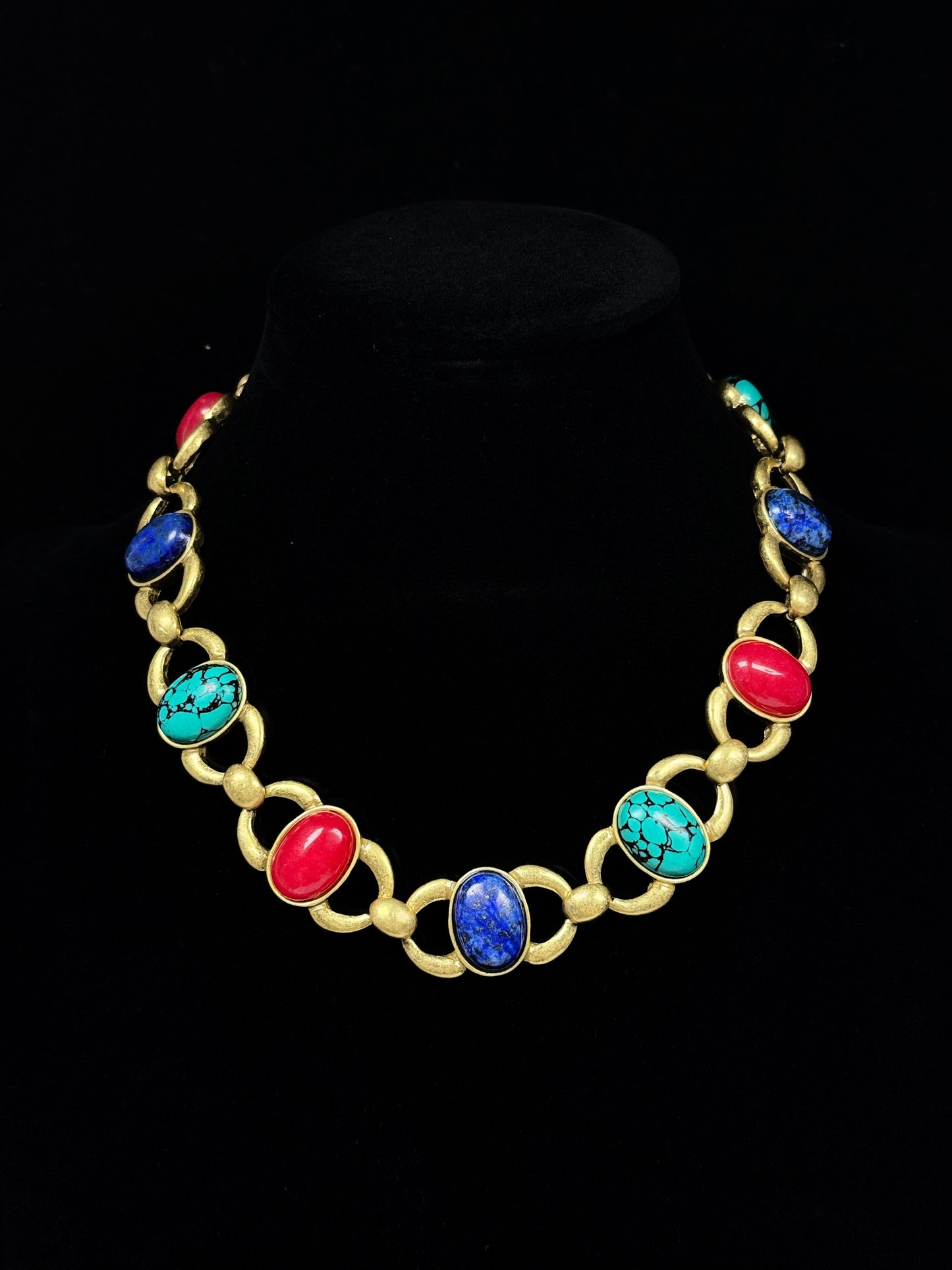 Vintage Light Luxury Copper Alloy Cuban Chain with Natural Color Stones