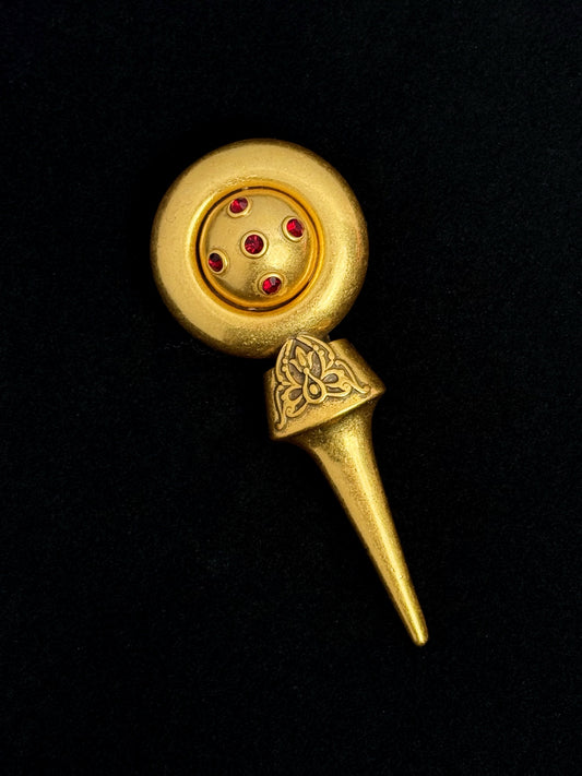 Vintage Gold Plated Scepter Statement Brooch – Antique Style Heavy Crafted Pin