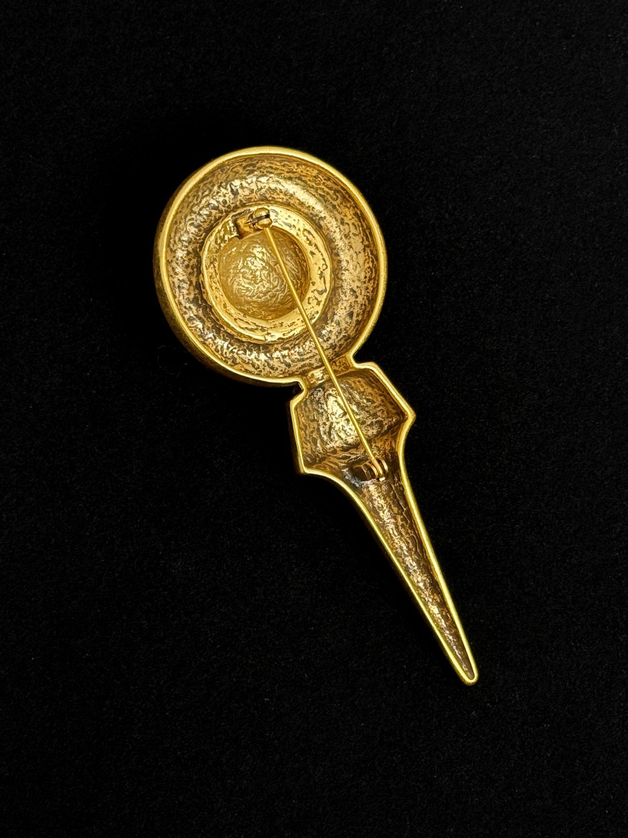 Vintage Gold Plated Scepter Statement Brooch – Antique Style Heavy Crafted Pin