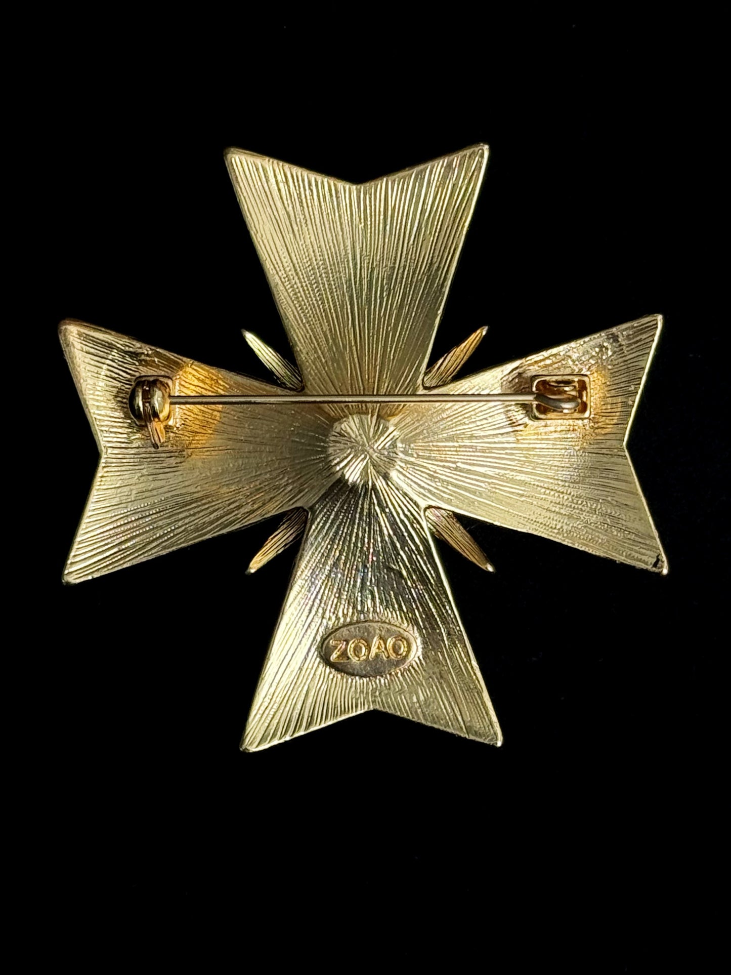 Vintage Gothic Heavy Duty Gold Plated Copper Cross Brooch with Black Enamel - Bold Black & Gold Statement Pin