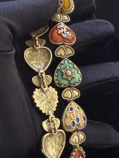 Vintage Heavy Craft Gold-Plated Brass Heart Pendant Choker Necklace