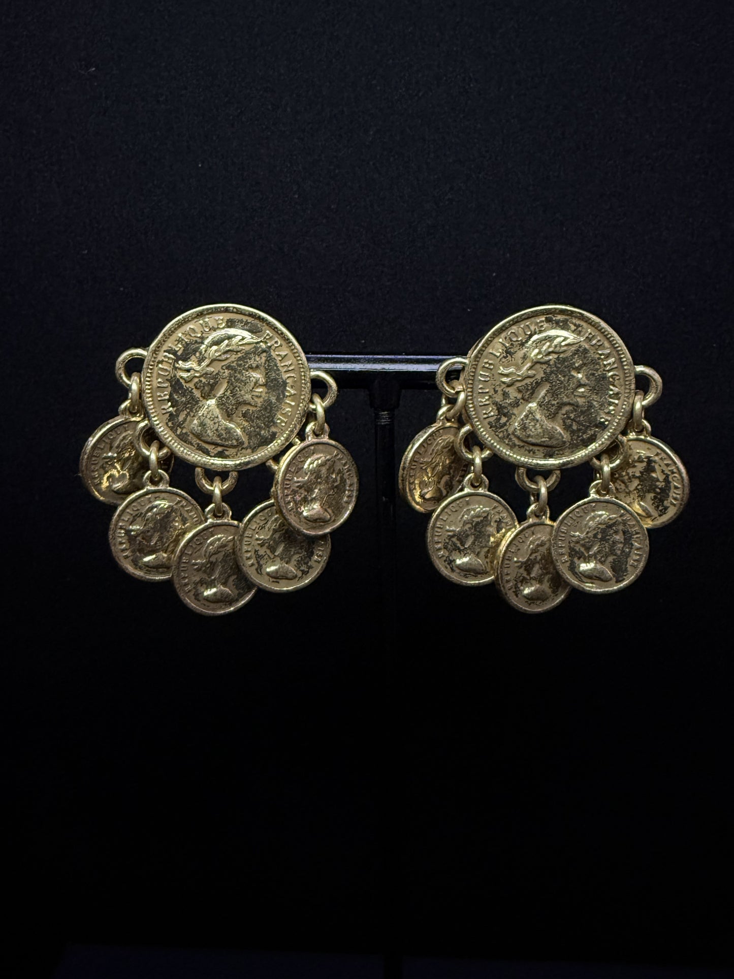 Retro Heavy Craftsmanship Palace-Style Copper-Plated Gold Green Natural Stone Earrings
