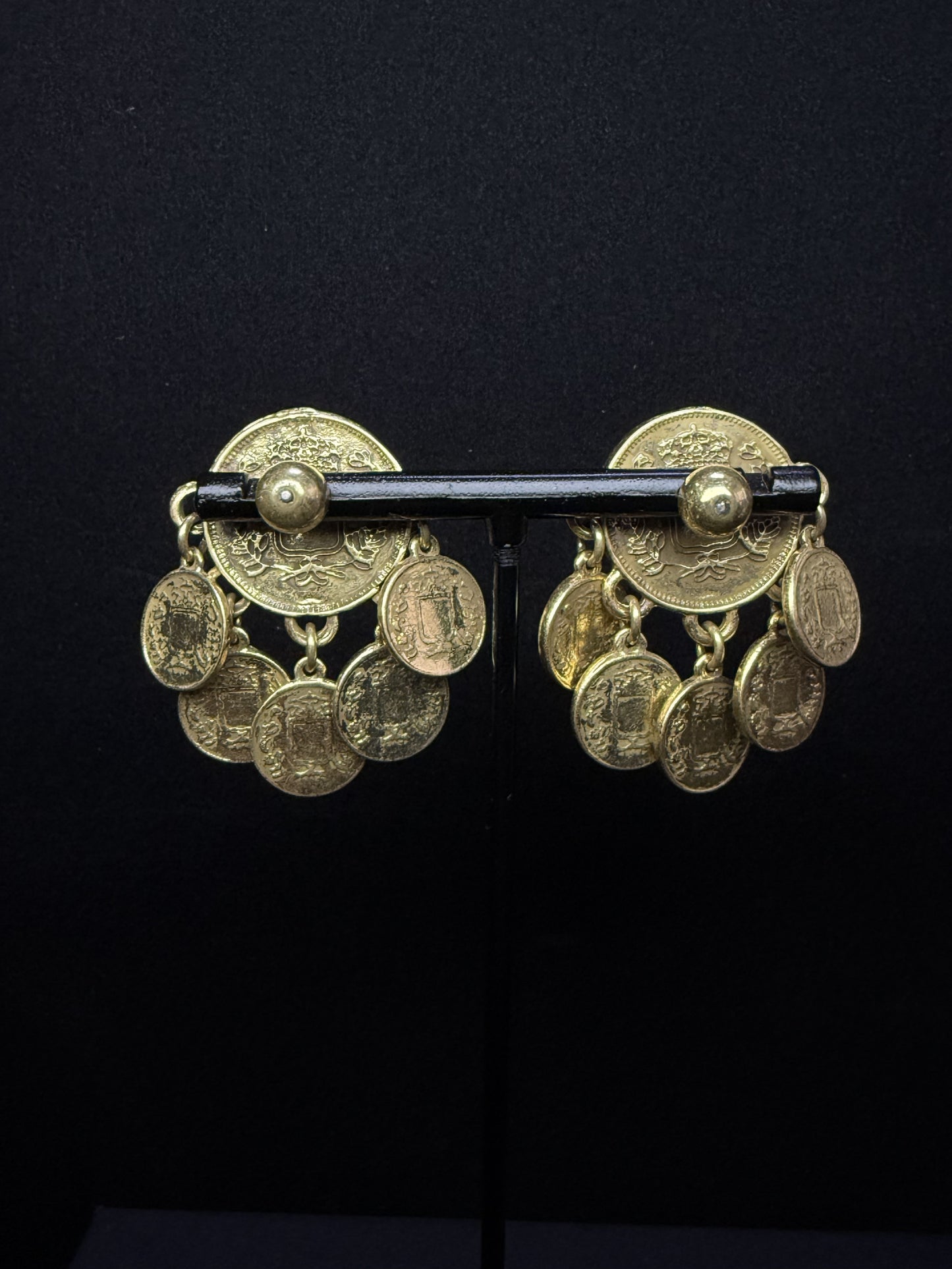 Retro Heavy Craftsmanship Palace-Style Copper-Plated Gold Green Natural Stone Earrings
