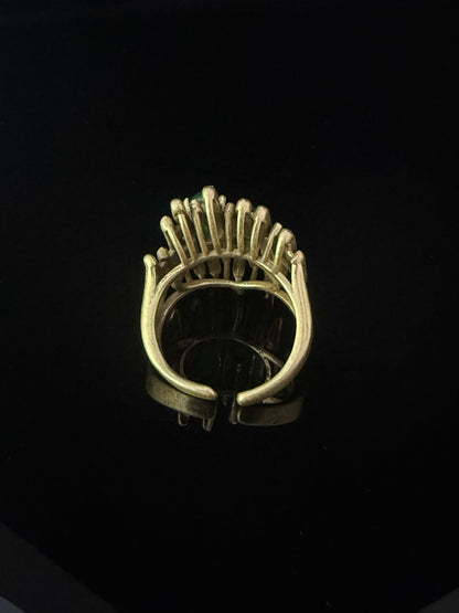 Vintage Retro Heavy-Crafted Gold-Plated Irregular Green Natural Stone Open Ring
