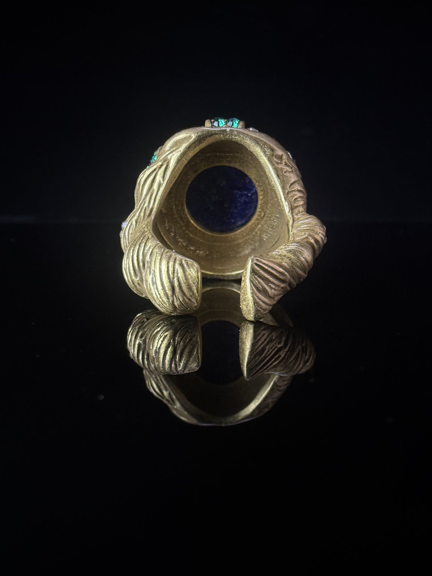 Vintage Retro Heavy-Crafted Gold-Plated Lapis Lazuli Inlaid Open Ring