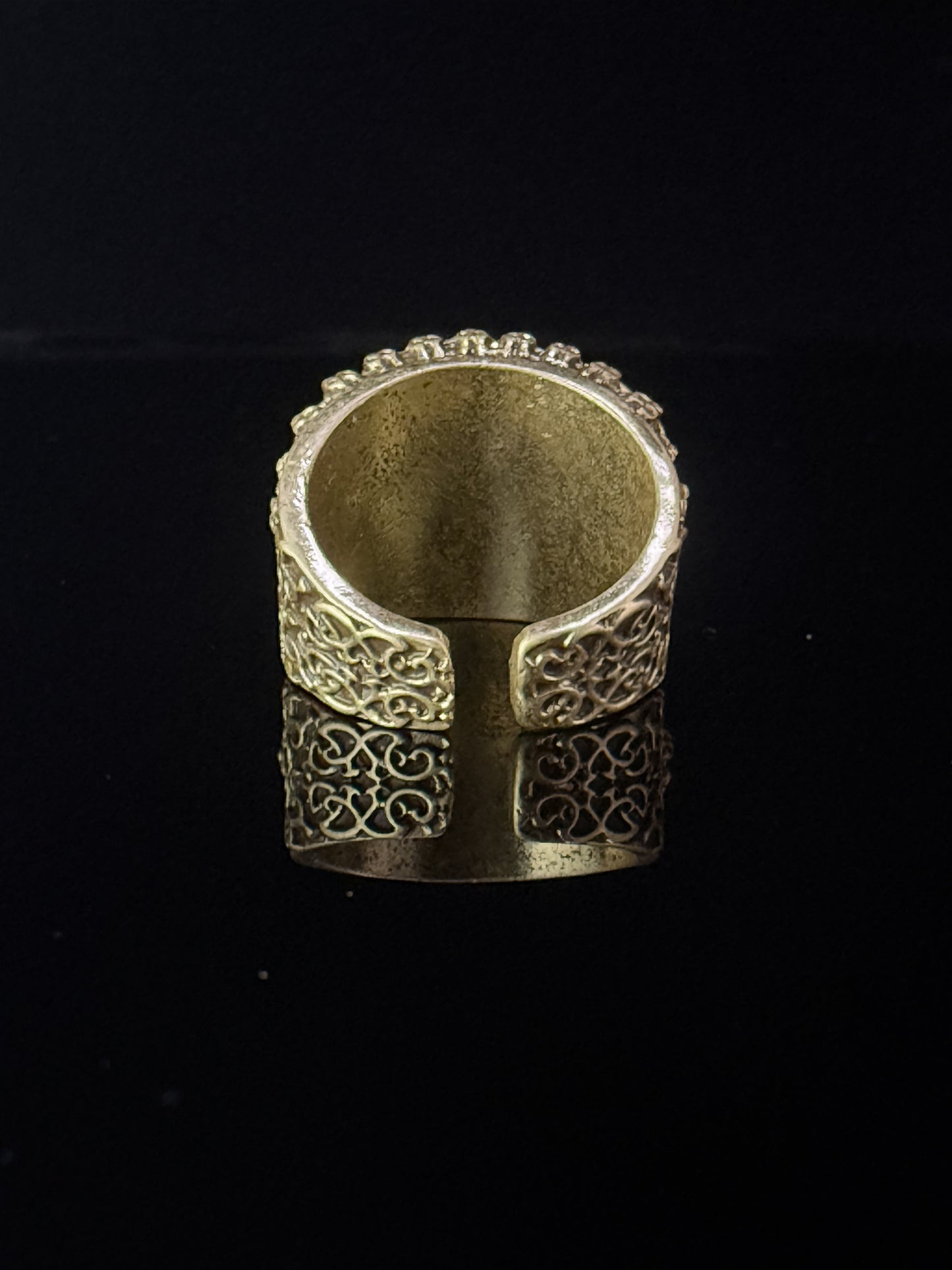 Vintage Heavy Brass Gold-Plated Ring with Yellow Glass and Natural Lapis Lazuli, Adjustable Open Band