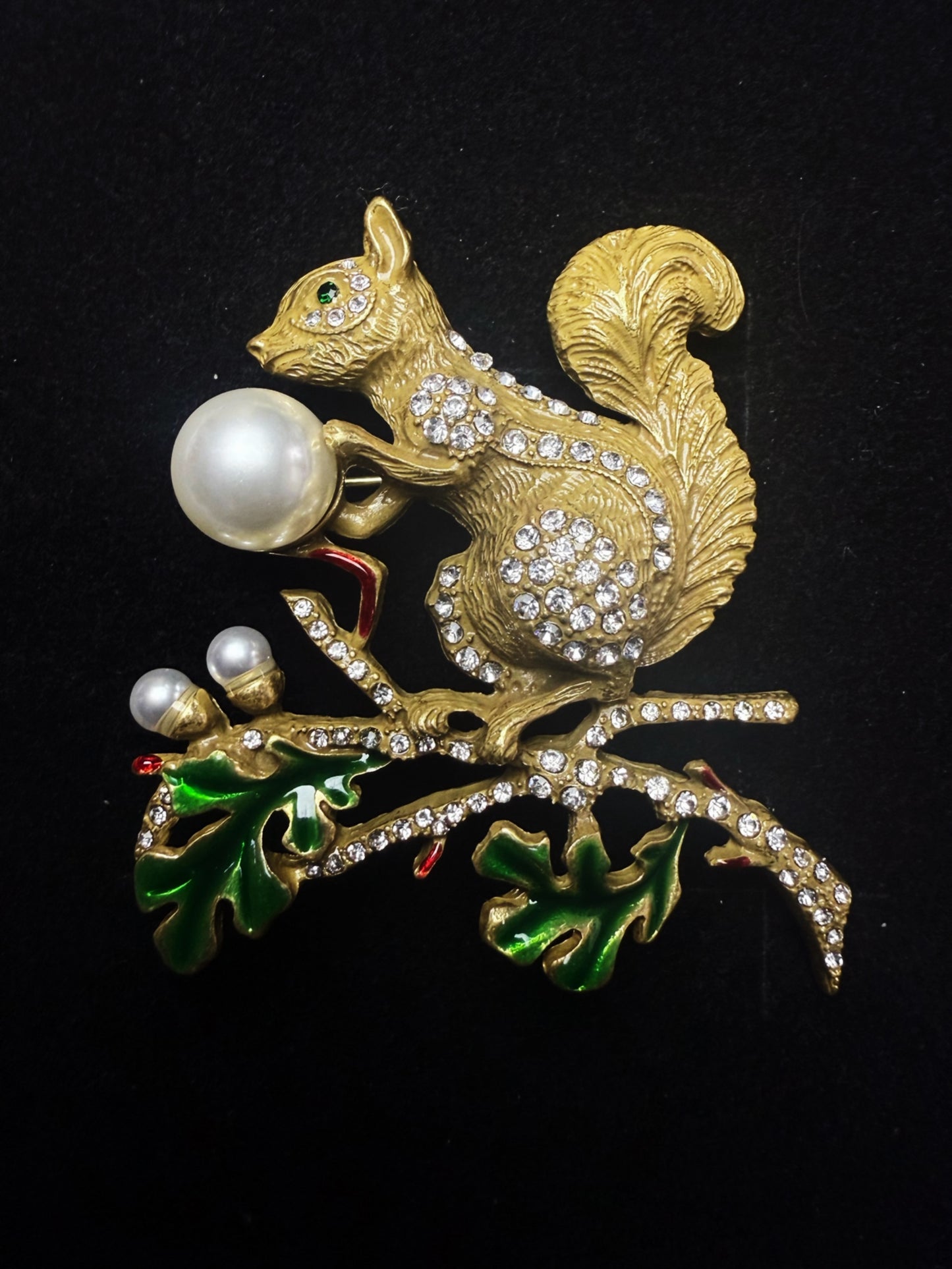 Vintage Heavy Craft Brass 18K Gold Plated Classic Squirrel on Tree Branch Brooch