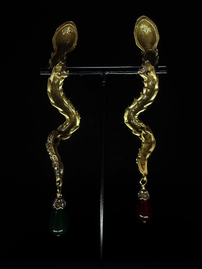Vintage Copper Gold-Plated Enamel Snake Stud Earrings