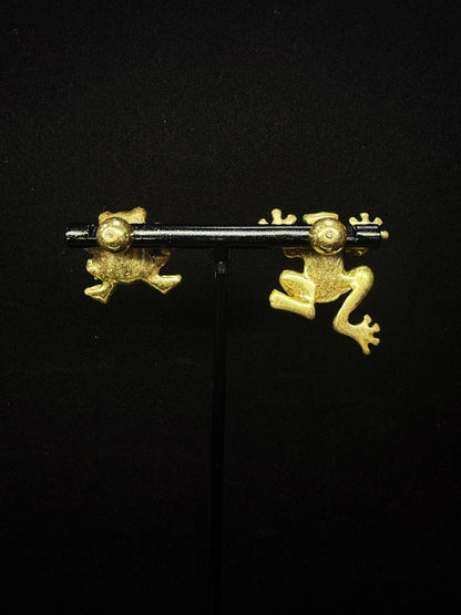 Vintage Heavy-Duty Copper Gold-Plated Bold Frog Earrings (AB Style)
