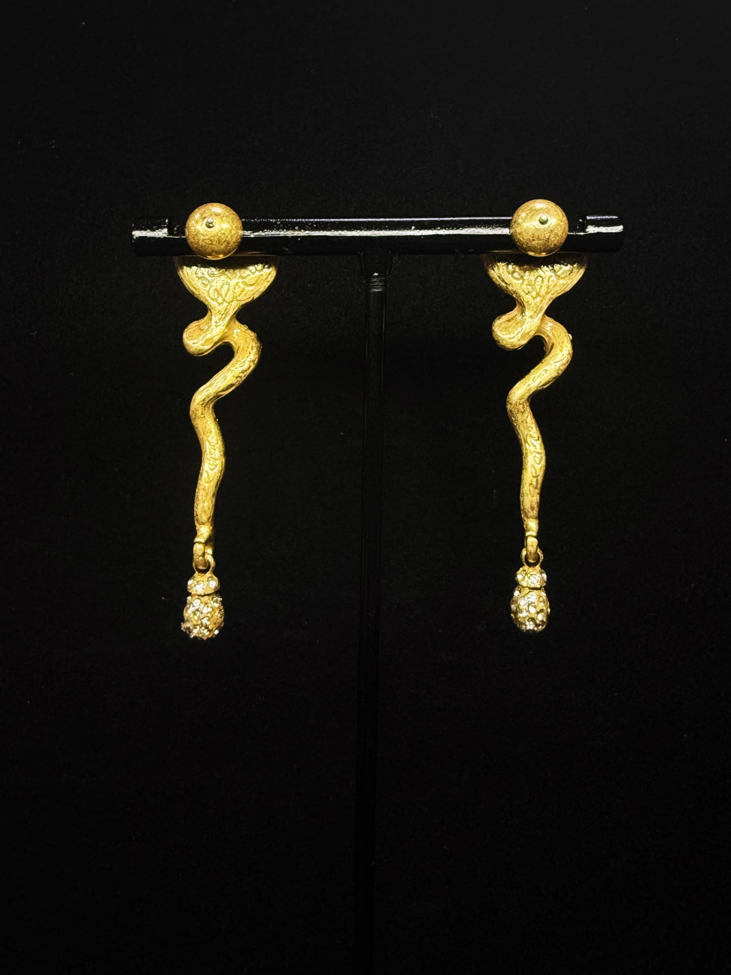 Vintage Heavy-Duty Copper Gold-Plated Bold Cobra Tassel Earrings