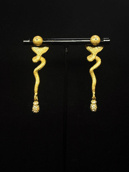 Vintage Heavy-Duty Copper Gold-Plated Bold Cobra Tassel Earrings