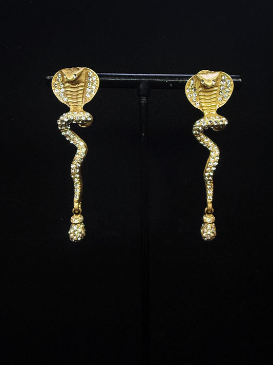 Vintage Heavy-Duty Copper Gold-Plated Bold Cobra Tassel Earrings