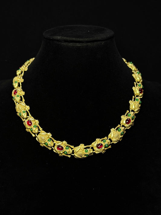 Vintage Heavy Craft Gold-Plated Brass Toad Pendant Choker Necklace