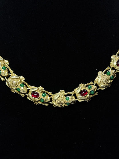 Vintage Heavy Craft Gold-Plated Brass Toad Pendant Choker Necklace