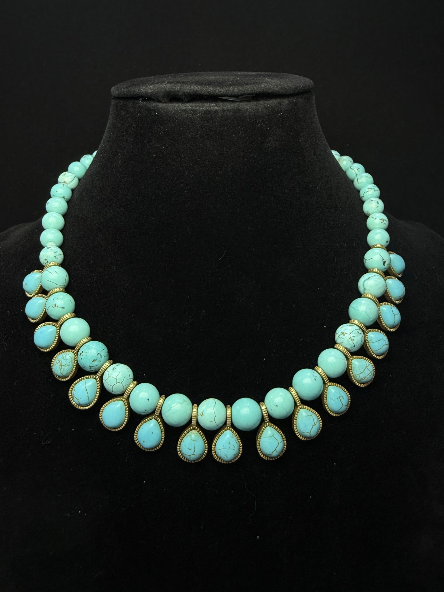 Vintage 18K Gold-Plated Brass Turquoise Choker Necklace