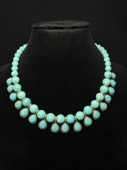 Vintage 18K Gold-Plated Brass Turquoise Choker Necklace
