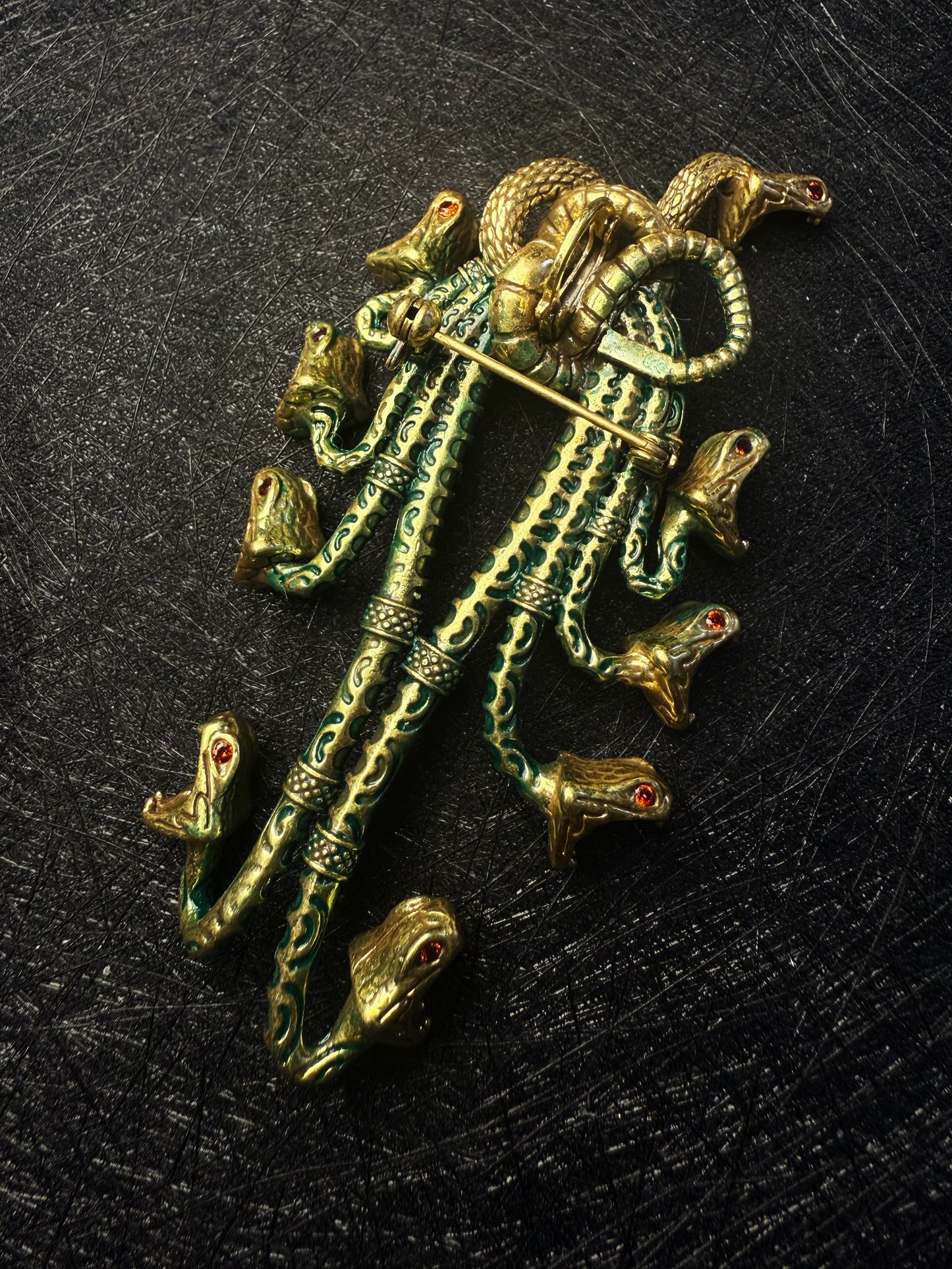 Vintage Mythic Hydra Brooch – Gold-Plated Brass in Classic Book-Inspired Design