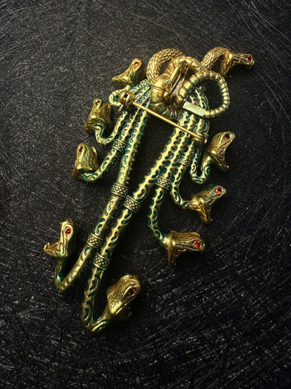 Vintage Mythic Hydra Brooch – Gold-Plated Brass in Classic Book-Inspired Design