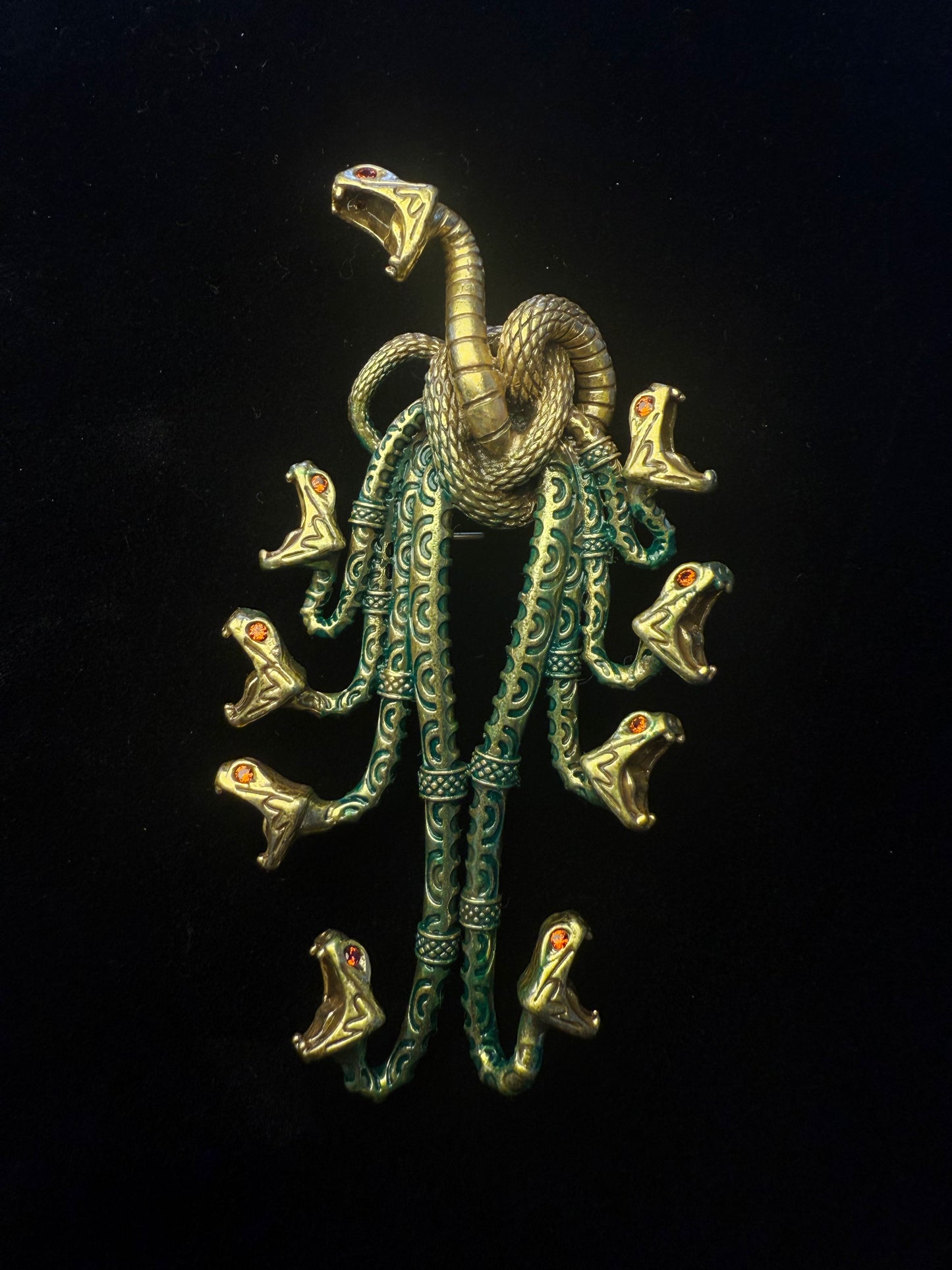 Vintage Mythic Hydra Brooch – Gold-Plated Brass in Classic Book-Inspired Design