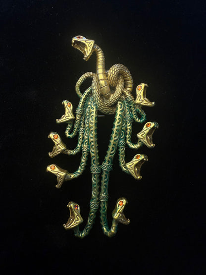Vintage Mythic Hydra Brooch – Gold-Plated Brass in Classic Book-Inspired Design