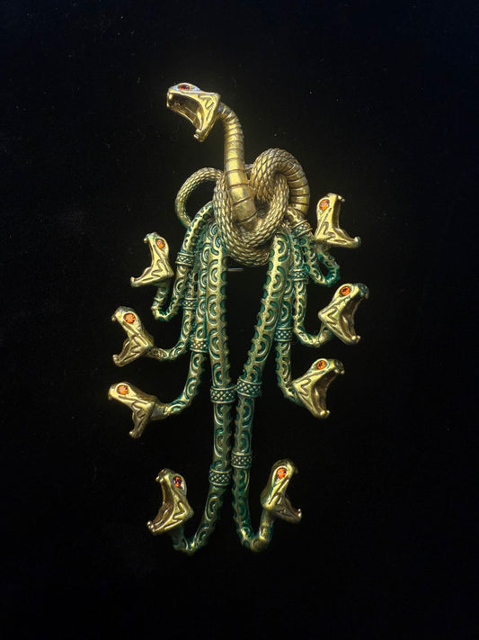 Vintage Mythic Hydra Brooch – Gold-Plated Brass in Classic Book-Inspired Design