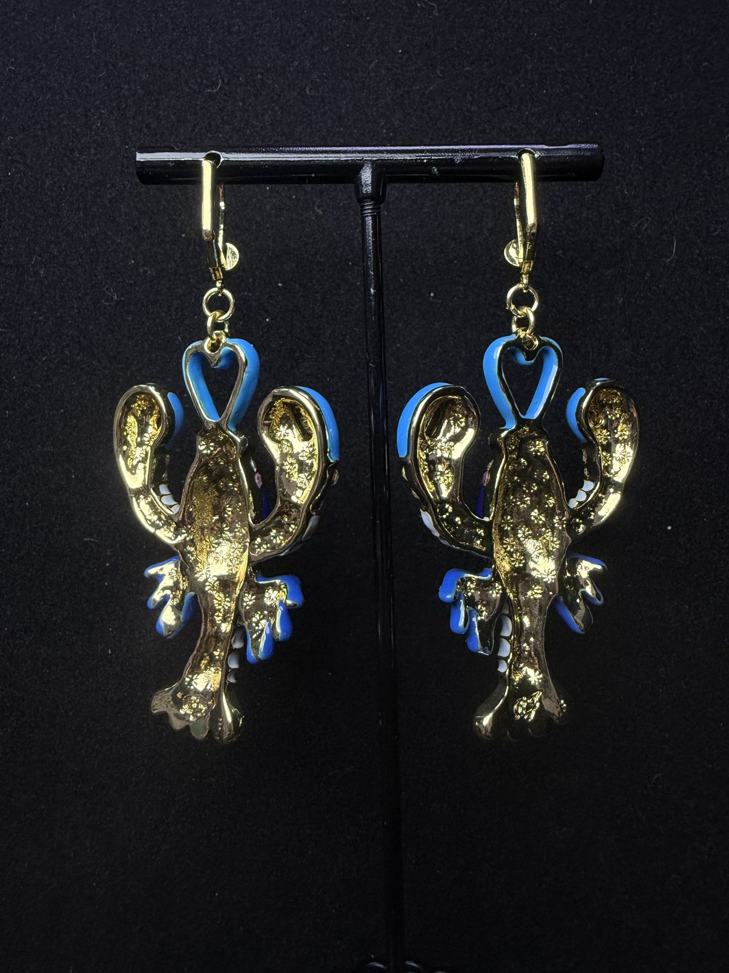 Blue & White Enamel Lobster Drop Earrings – Vintage Niche Luxury Statement Design