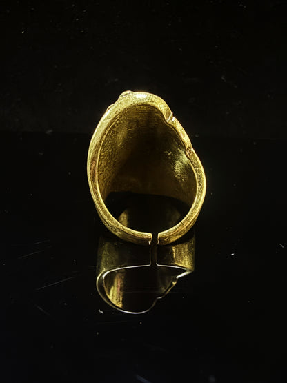 Vintage Baroque Heavy-Craft 18K Gold-Plated Brass Cameo Open Ring