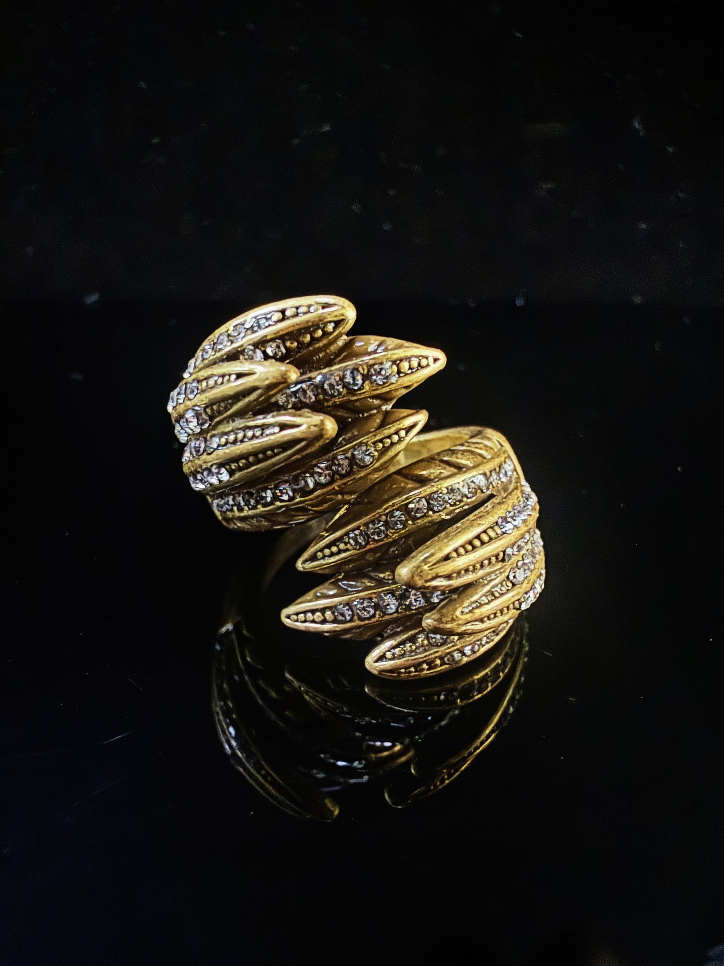 Vintage Baroque Heavy-Craft 18K Gold-Plated Brass Wing Open Ring