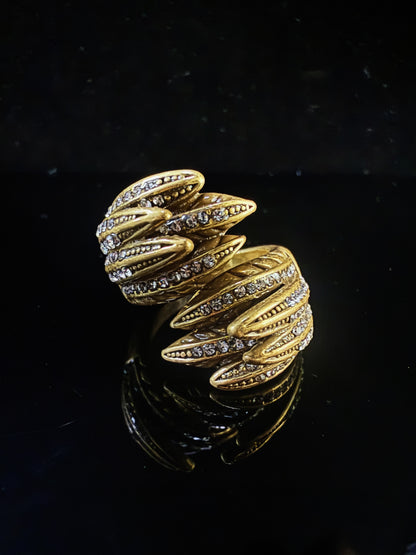 Vintage Baroque Heavy-Craft 18K Gold-Plated Brass Wing Open Ring