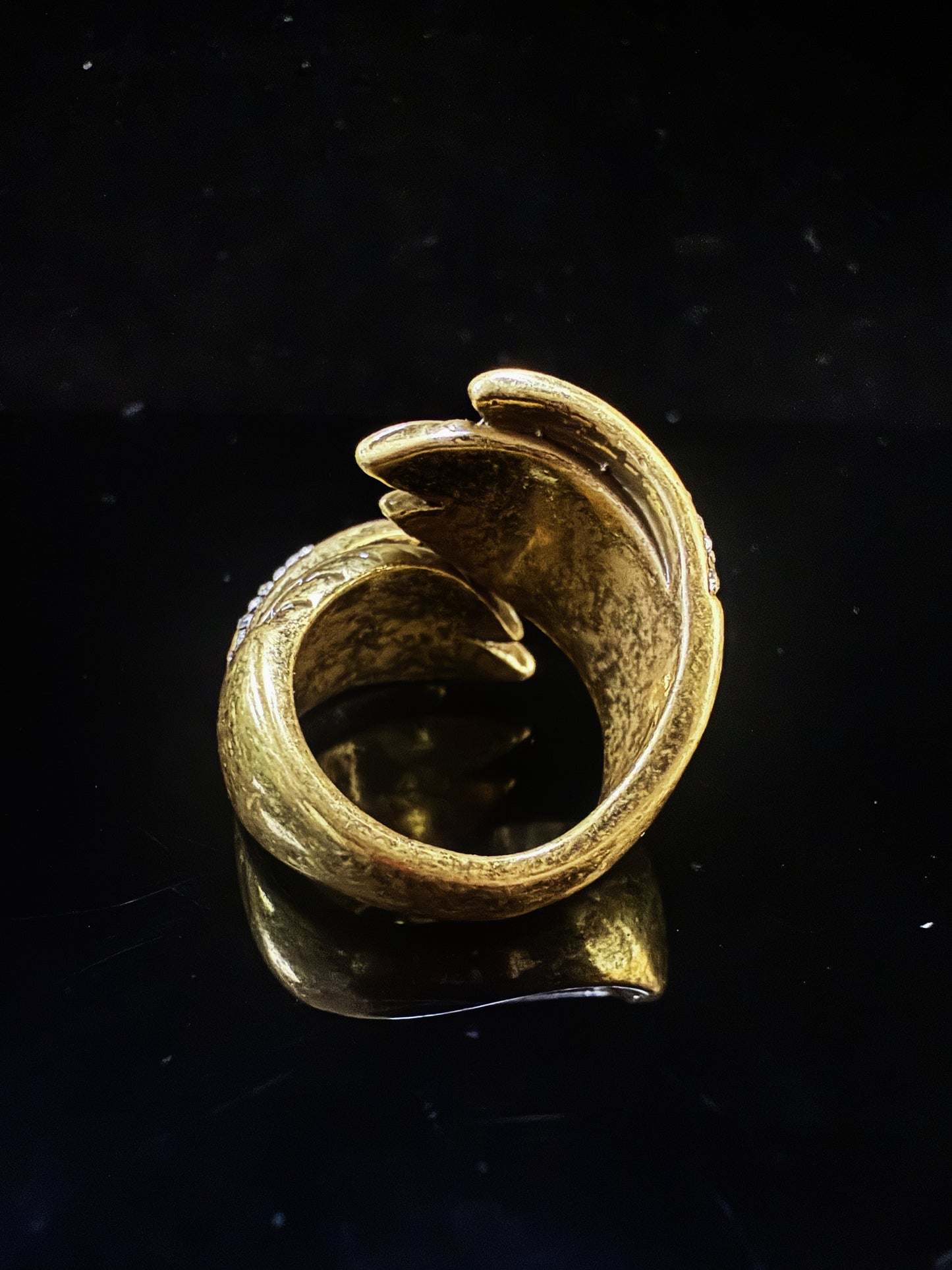 Vintage Baroque Heavy-Craft 18K Gold-Plated Brass Wing Open Ring