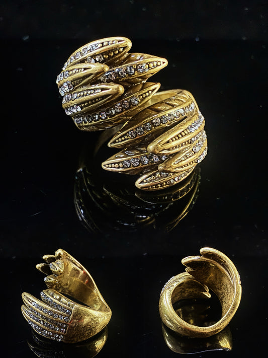 Vintage Baroque Heavy-Craft 18K Gold-Plated Brass Wing Open Ring